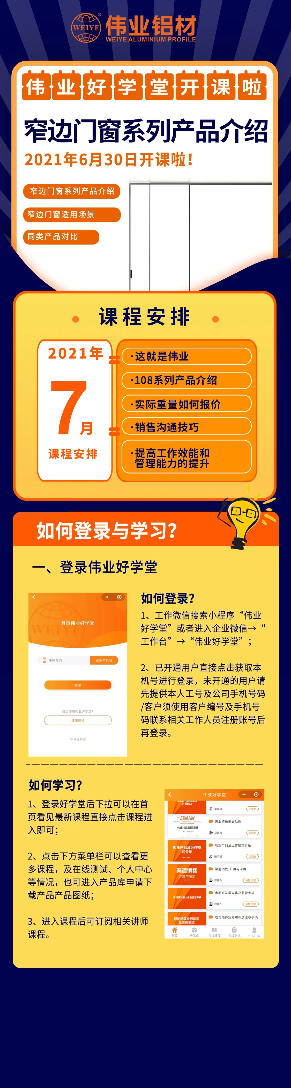 偉業(yè)好學(xué)堂開(kāi)課，窄邊門(mén)窗產(chǎn)品介紹，是你不容錯(cuò)過(guò)的課程！ 還有7月課程預(yù)告，敬請(qǐng)期待